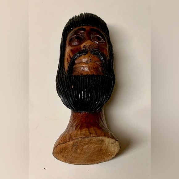 Vintage Solid Hand Carved Lignum Vitae Jamaican Bearded Rastafarian Statue Bust - Picture 15 of 15